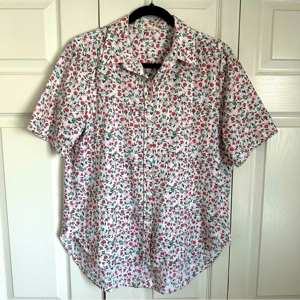 Jane and Delancey White Button-Down Shirt with Red Floral Print